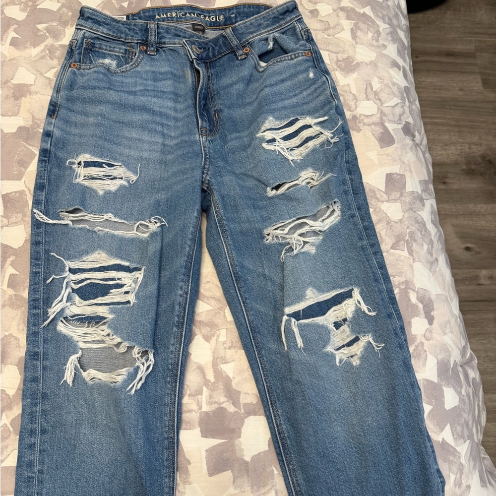 American Eagle Outfitters Women's Ripped Light Blue Boyfriend Jeans